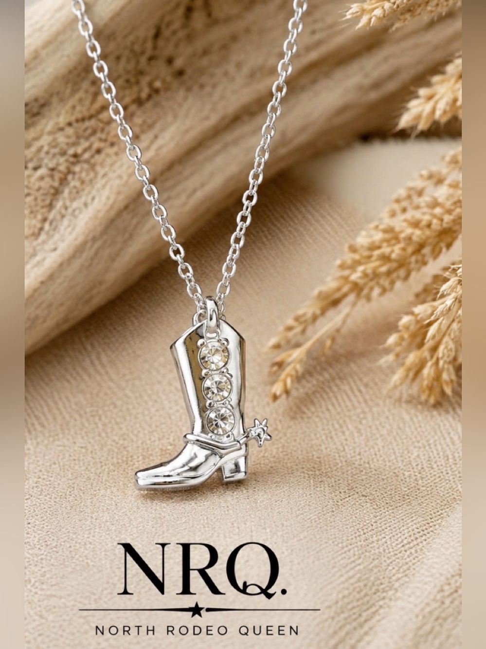 Vintage New Old Stock NRQ Rhinestone Cowboy Boot Necklace